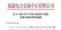 福建2018年8月份月度集中競價直接交易結(jié)果：成交電量1359億千瓦時