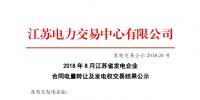 江蘇2018年8月發電企業合同電量轉讓及發電權交易結果