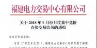 福建關于2018年9月份月度集中競價直接交易結果的通報