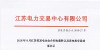 江蘇2018年9月發電企業合同電量轉讓及發電權交易結果