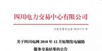 公告 | 關于四川電網2018年12月短期發電輔助服務交易結果的公告