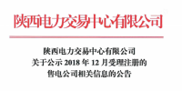 陜西電力交易中心發布了《關于公示2018年12月受理注冊的售電公司相關信息的公告》