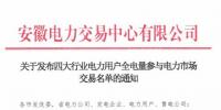 1298家！安徽四大行業(yè)電力用戶全電量參與電力市場交易名單